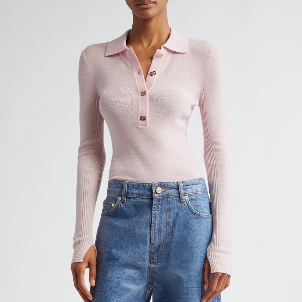 Ganni Long Sleeve Wool Polo Sweater